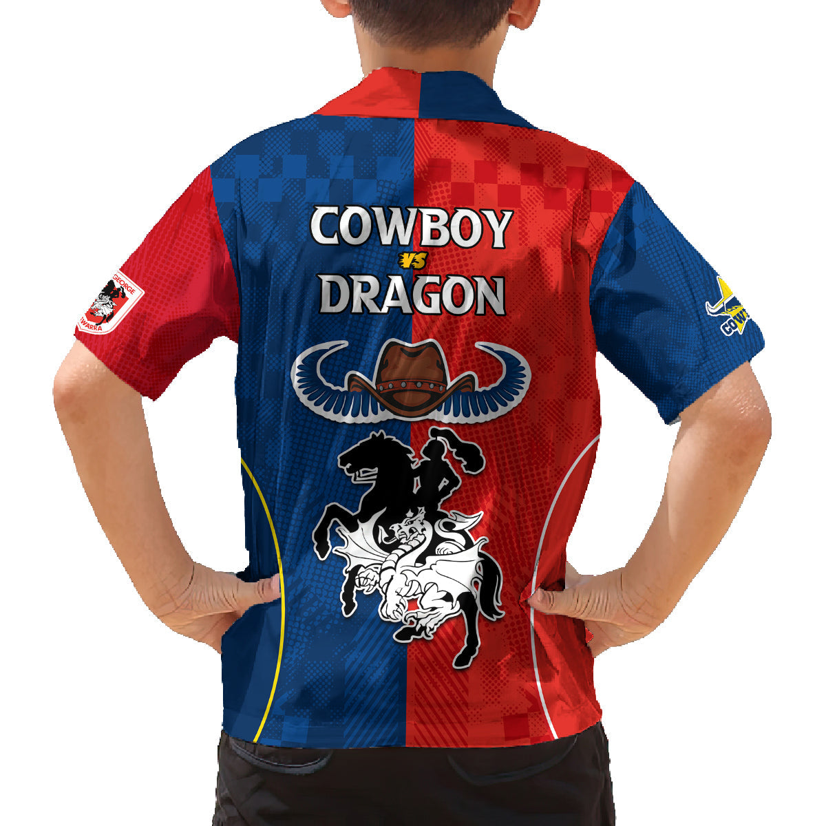 nrl-cowboys-combine-dragon-rugby-family-matching-off-shoulder-long-sleeve-dress-and-hawaiian-shirt-sporty-style