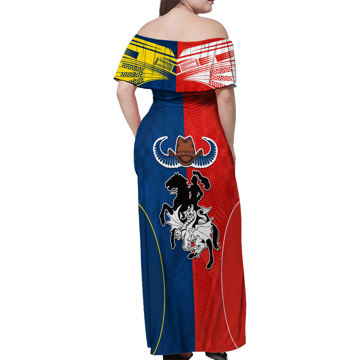 nrl-cowboys-combine-dragon-rugby-family-matching-off-shoulder-maxi-dress-and-hawaiian-shirt-sporty-style