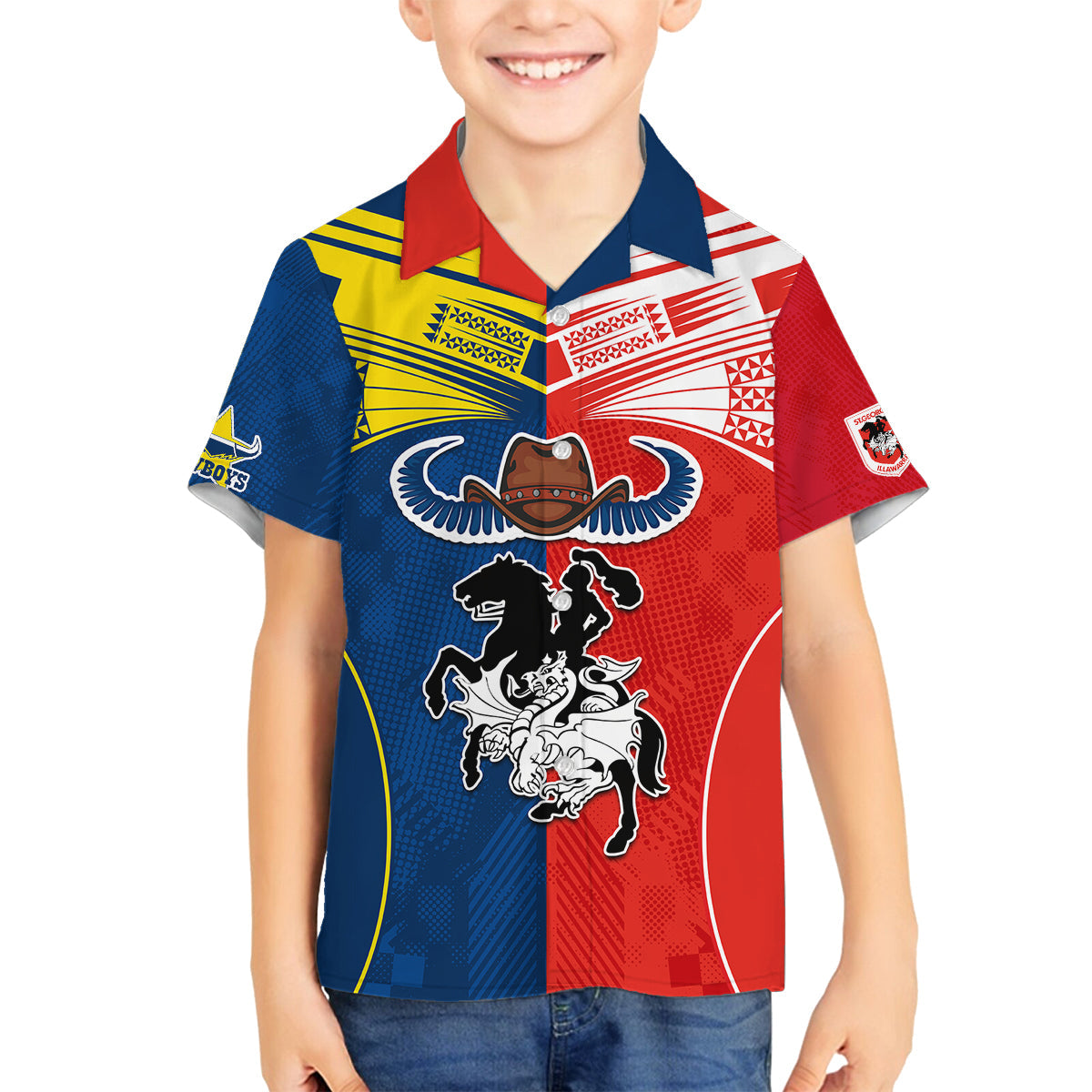 nrl-cowboys-combine-dragon-rugby-family-matching-off-shoulder-maxi-dress-and-hawaiian-shirt-sporty-style