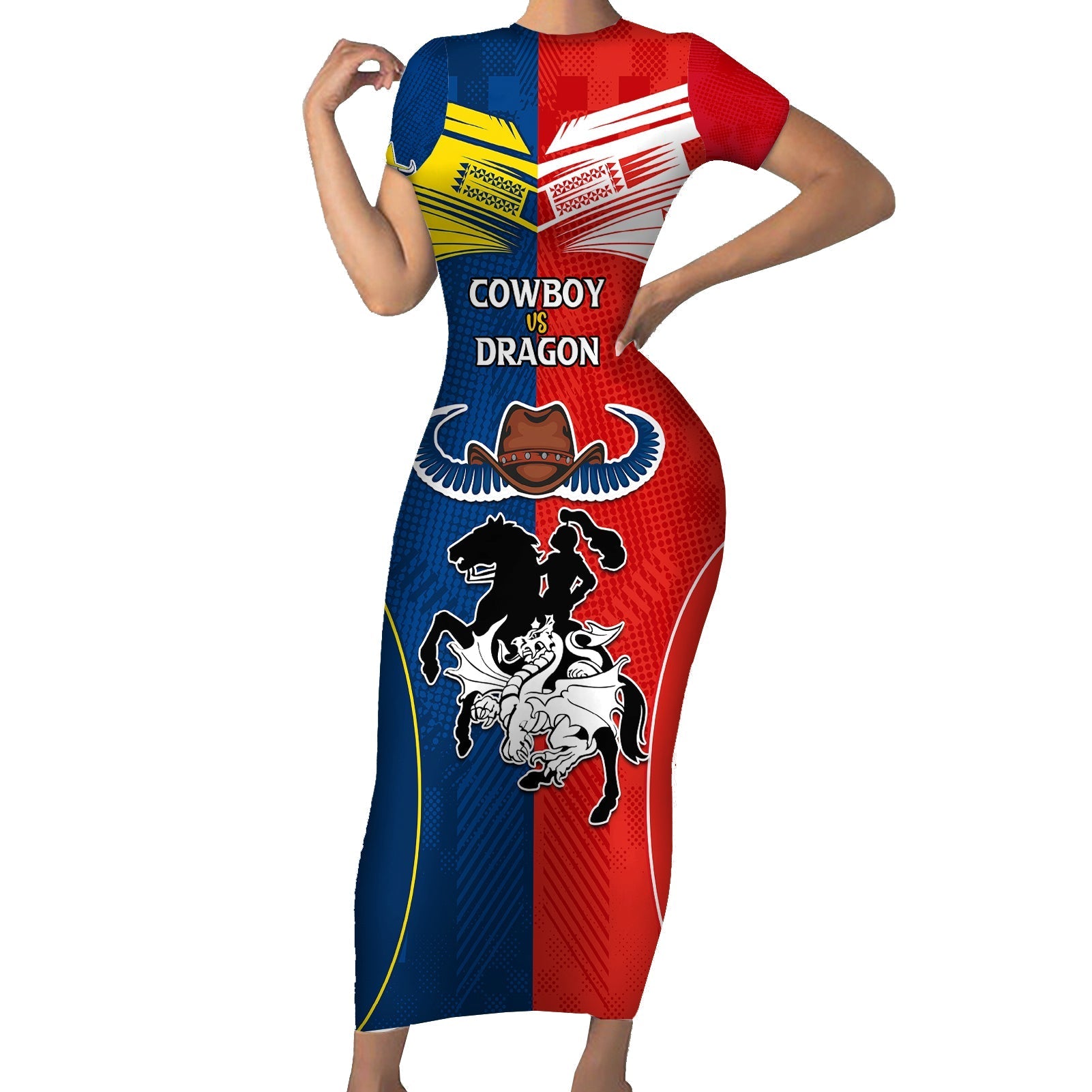 nrl-cowboys-combine-dragon-rugby-short-sleeve-bodycon-dress-sporty-style