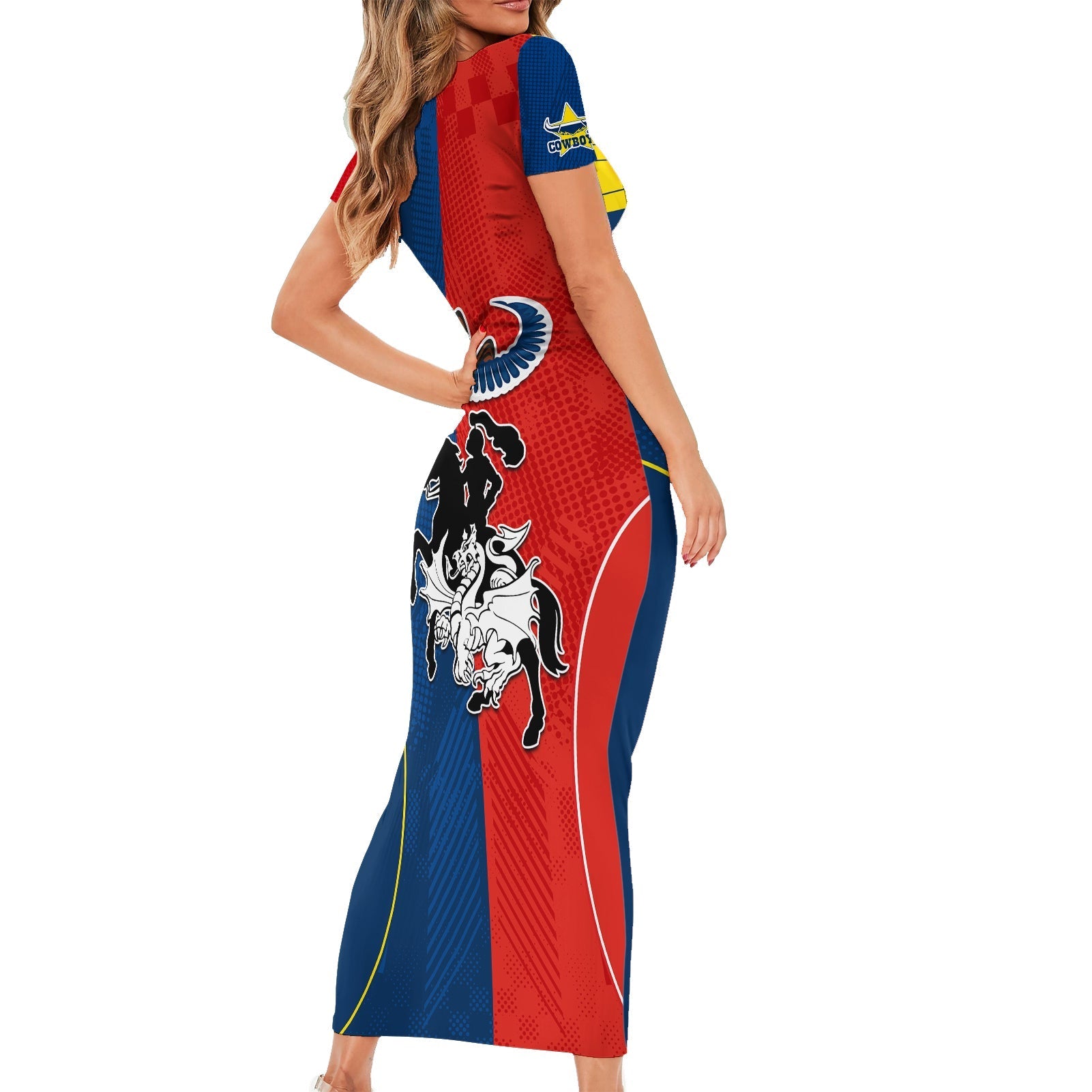 nrl-cowboys-combine-dragon-rugby-short-sleeve-bodycon-dress-sporty-style