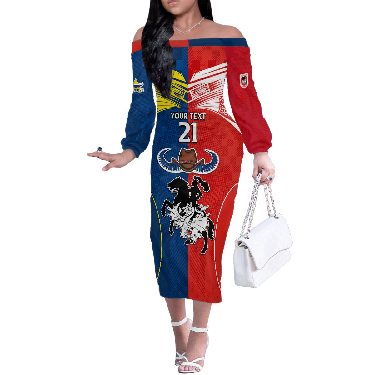 custom-nrl-cowboys-combine-dragon-rugby-family-matching-off-shoulder-long-sleeve-dress-and-hawaiian-shirt-sporty-style