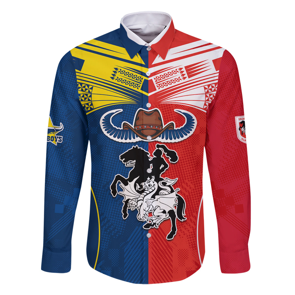custom-nrl-cowboys-combine-dragon-rugby-family-matching-off-shoulder-short-dress-and-hawaiian-shirt-sporty-style