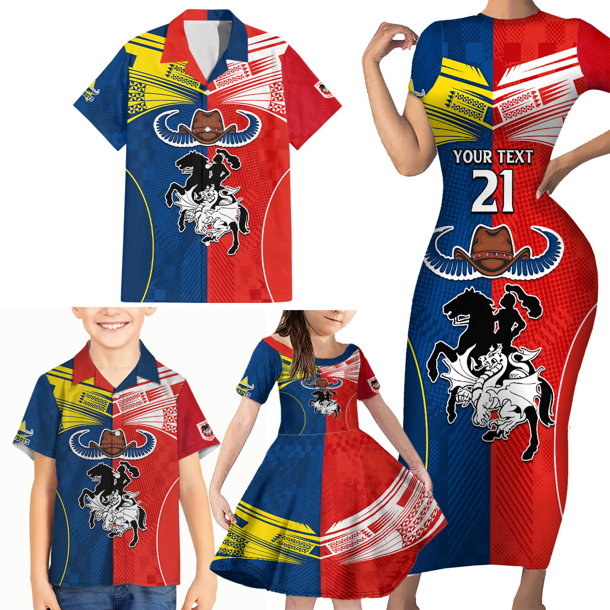 custom-nrl-cowboys-combine-dragon-rugby-family-matching-short-sleeve-bodycon-dress-and-hawaiian-shirt-sporty-style