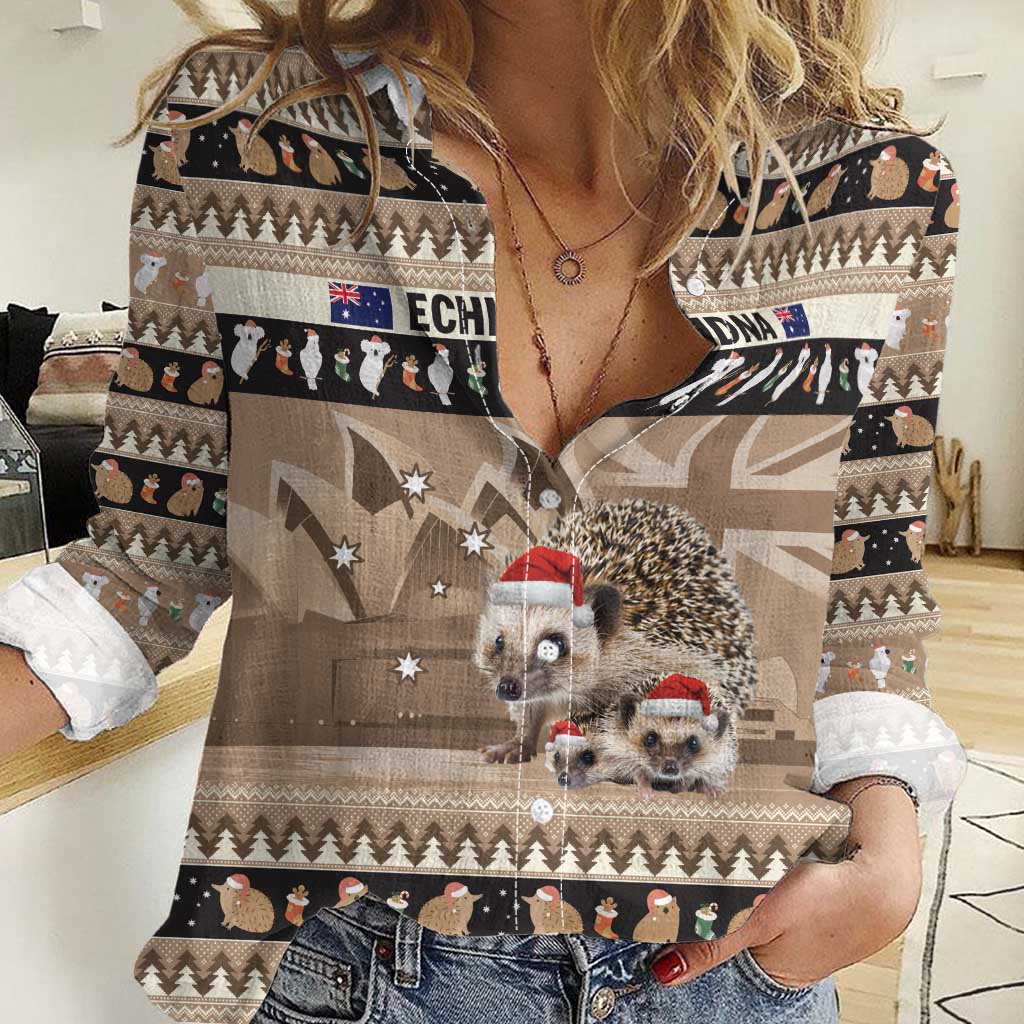 Aussie Echidna Women Casual Shirt Merry Christmas - Vibe Hoodie Shop