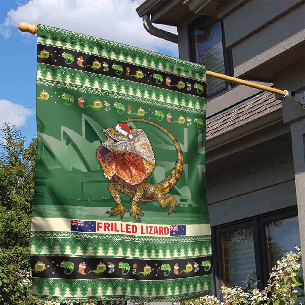 Aussie Frilled Lizard Garden Flag Merry Christmas - Vibe Hoodie Shop