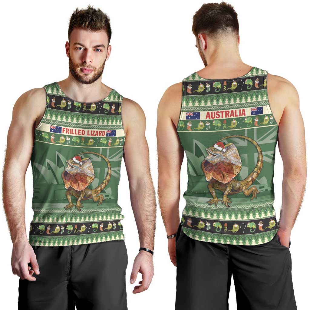Aussie Frilled Lizard Men Tank Top Merry Christmas - Vibe Hoodie Shop