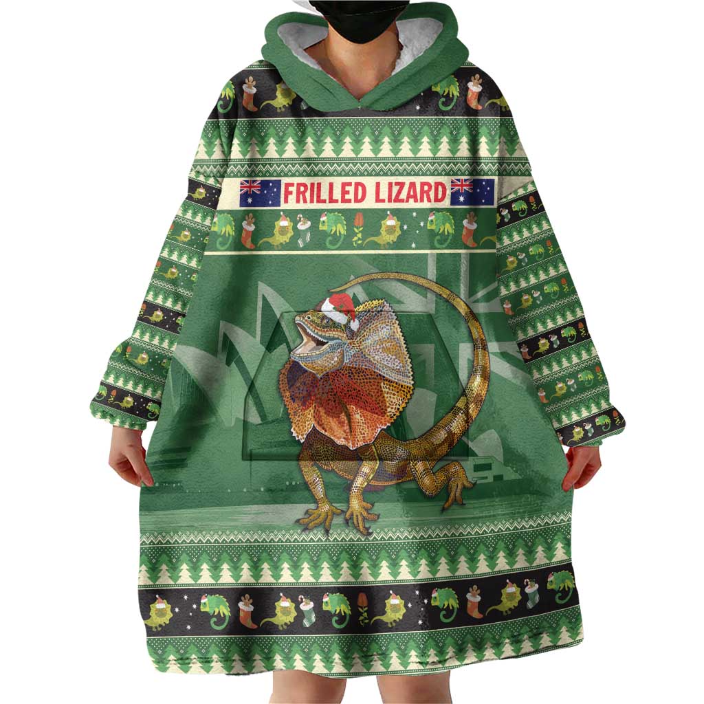 Aussie Frilled Lizard Wearable Blanket Hoodie Merry Christmas - Vibe Hoodie Shop