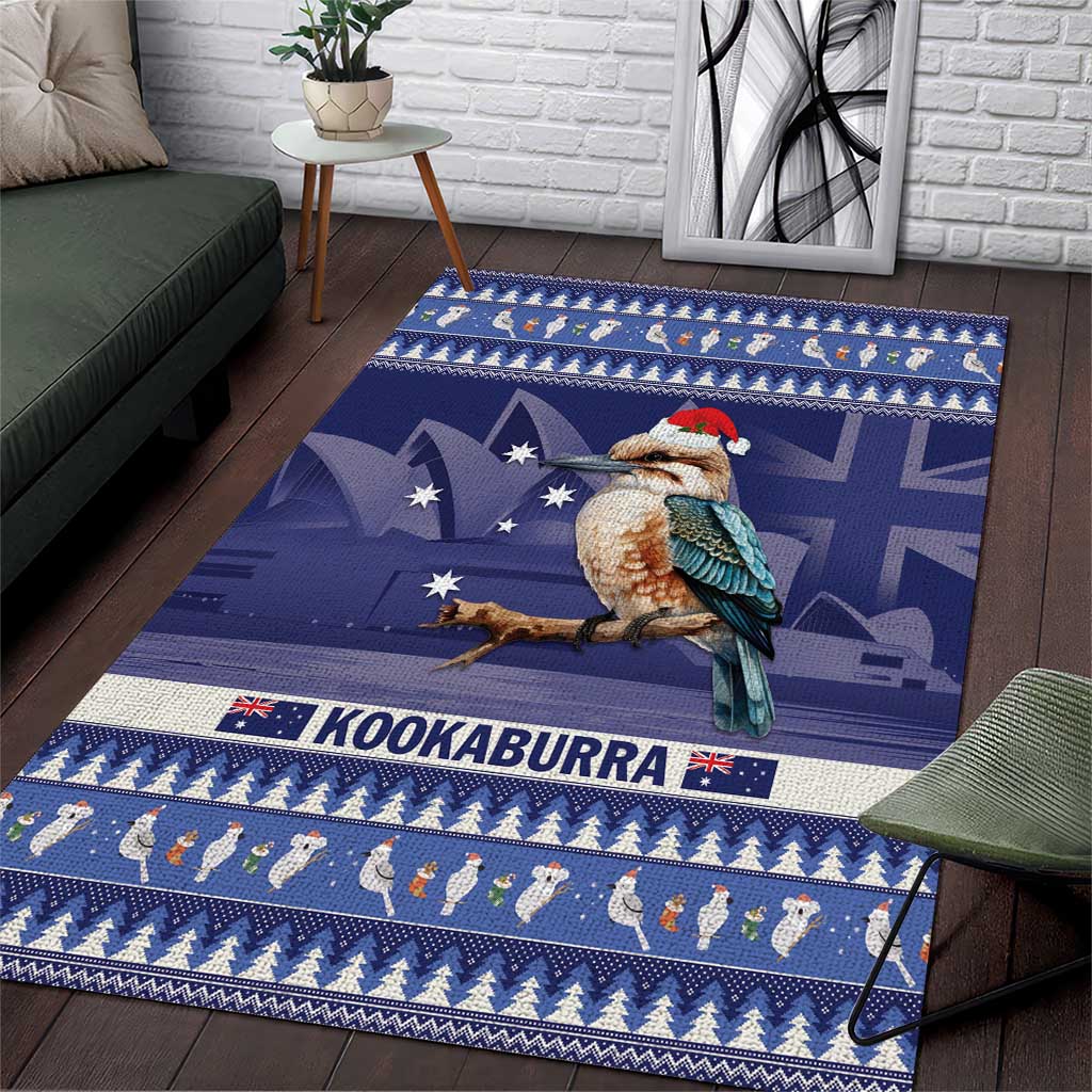 Aussie Kookaburra Area Rug Merry Christmas Blue Style - Vibe Hoodie Shop