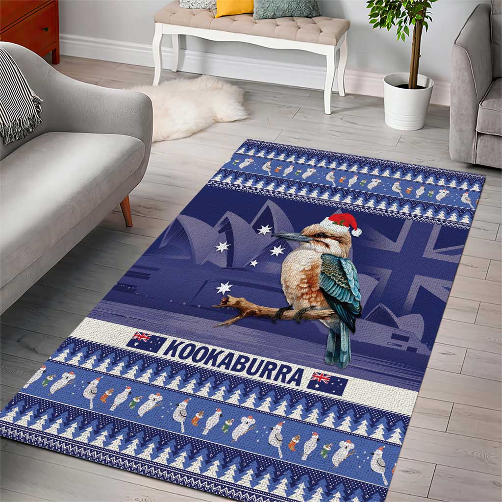 Aussie Kookaburra Area Rug Merry Christmas Blue Style - Vibe Hoodie Shop