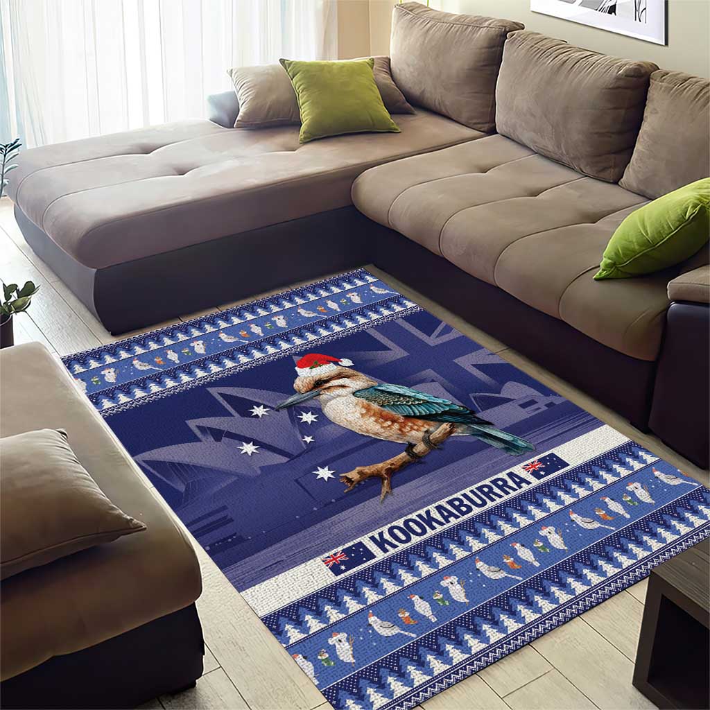 Aussie Kookaburra Area Rug Merry Christmas Blue Style - Vibe Hoodie Shop