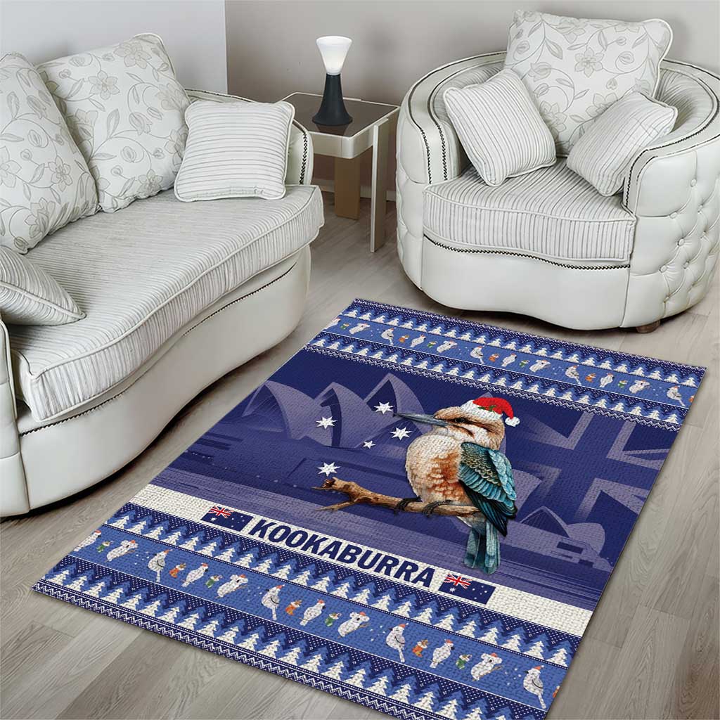 Aussie Kookaburra Area Rug Merry Christmas Blue Style - Vibe Hoodie Shop