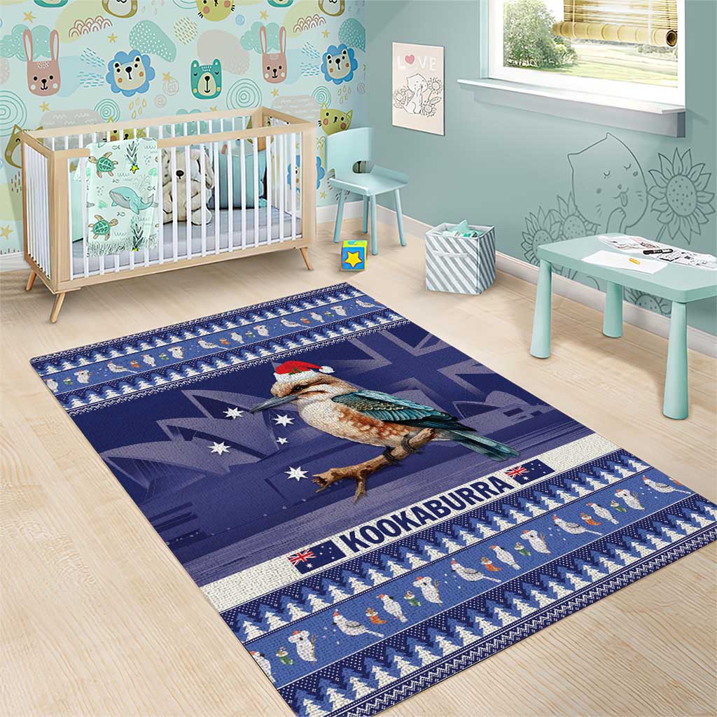 Aussie Kookaburra Area Rug Merry Christmas Blue Style - Vibe Hoodie Shop