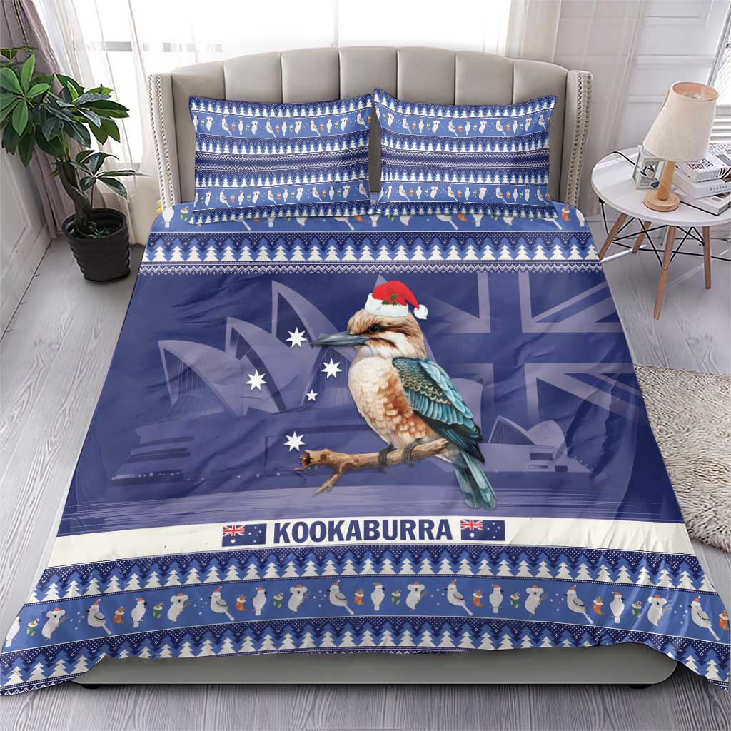 Aussie Kookaburra Bedding Set Merry Christmas Blue Style - Vibe Hoodie Shop