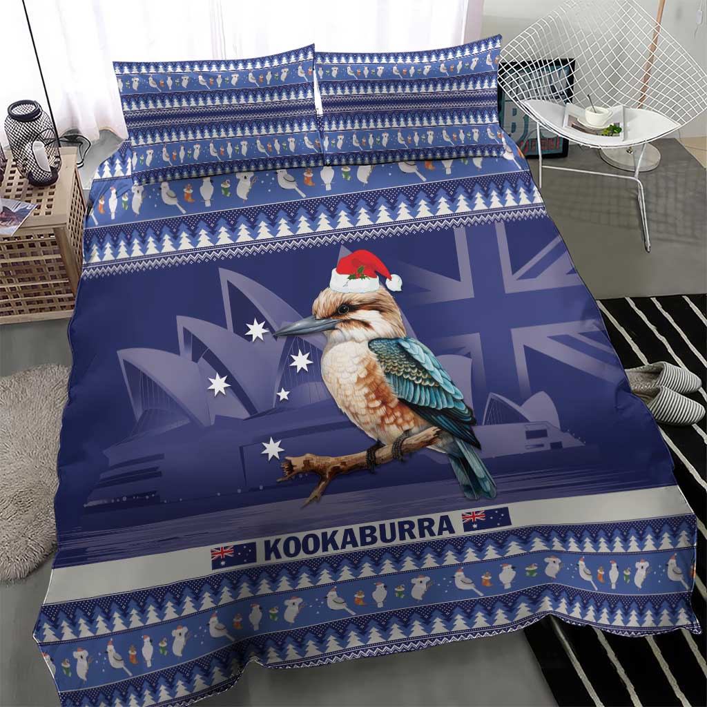 Aussie Kookaburra Bedding Set Merry Christmas Blue Style - Vibe Hoodie Shop