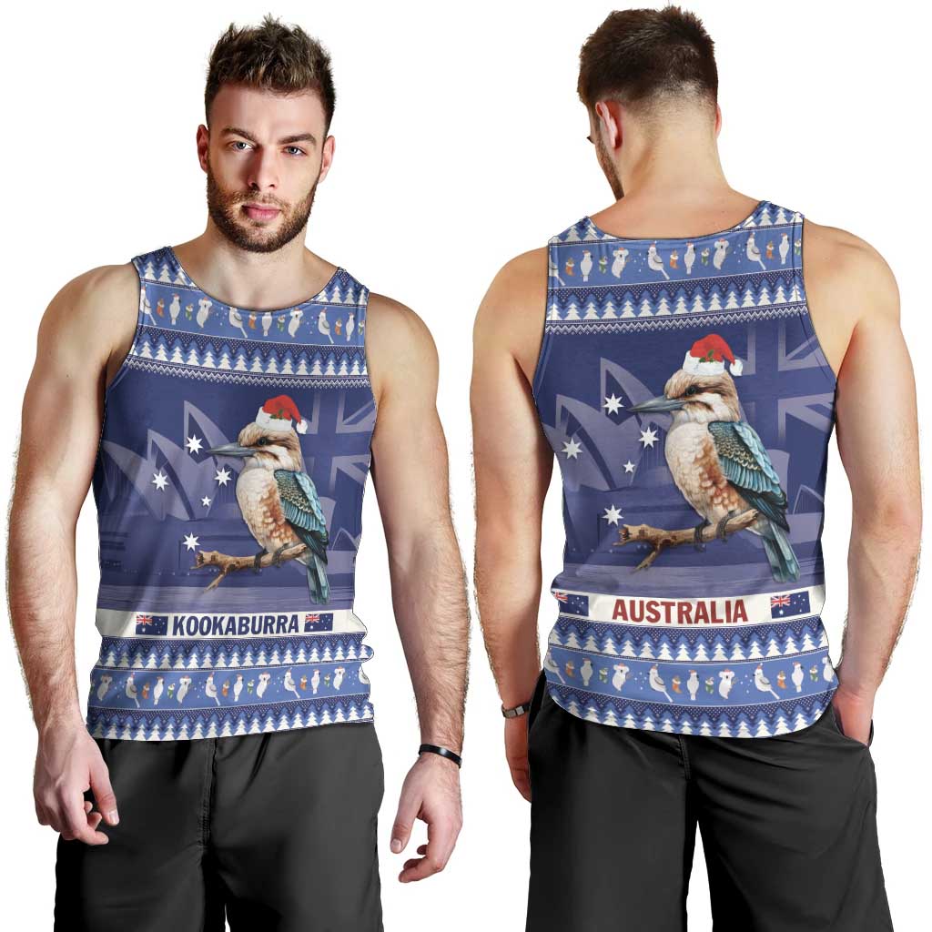 Aussie Kookaburra Men Tank Top Merry Christmas Blue Style - Vibe Hoodie Shop