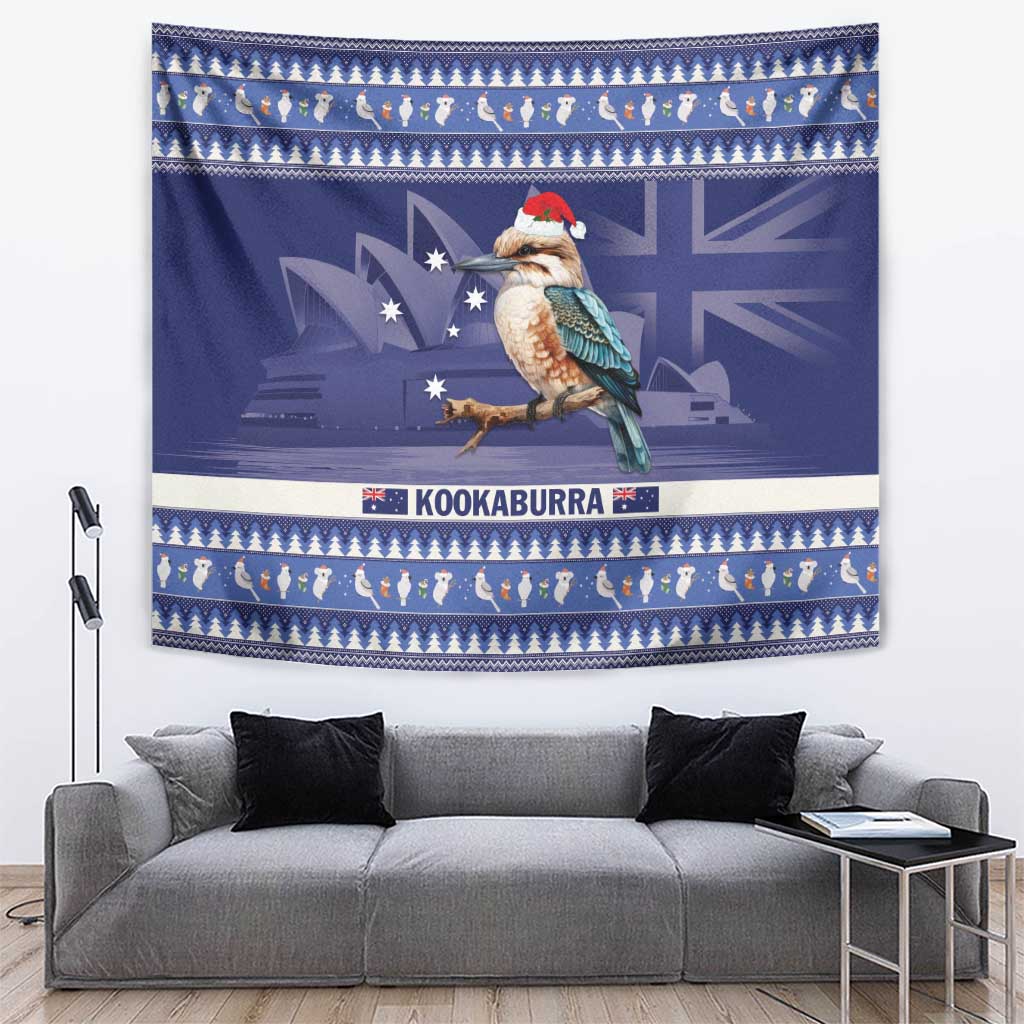 Aussie Kookaburra Tapestry Merry Christmas Blue Style - Vibe Hoodie Shop