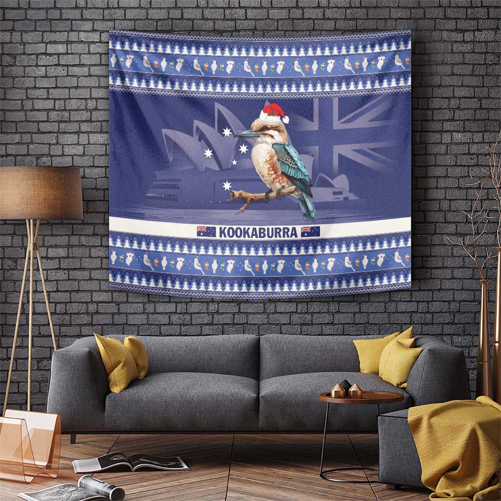 Aussie Kookaburra Tapestry Merry Christmas Blue Style - Vibe Hoodie Shop