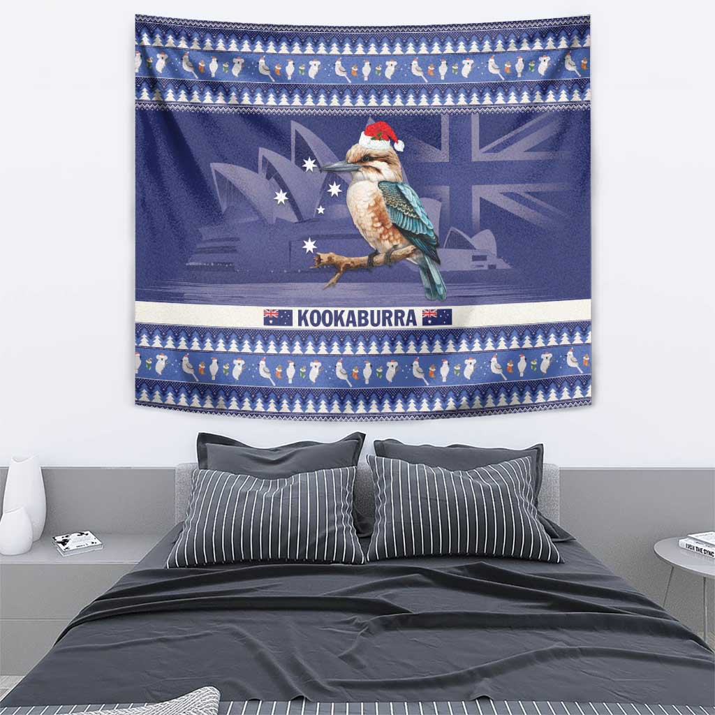 Aussie Kookaburra Tapestry Merry Christmas Blue Style - Vibe Hoodie Shop