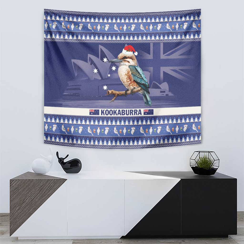 Aussie Kookaburra Tapestry Merry Christmas Blue Style - Vibe Hoodie Shop