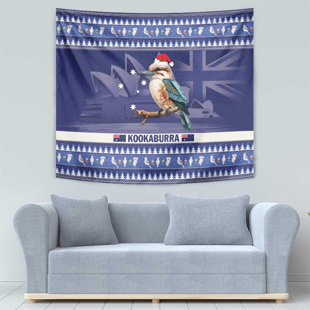 Aussie Kookaburra Tapestry Merry Christmas Blue Style - Vibe Hoodie Shop