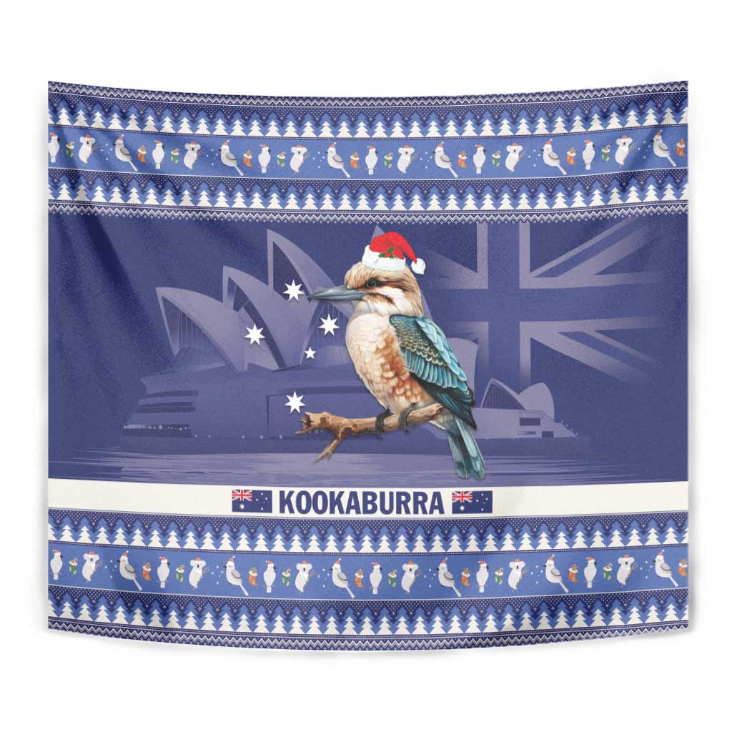 Aussie Kookaburra Tapestry Merry Christmas Blue Style - Vibe Hoodie Shop