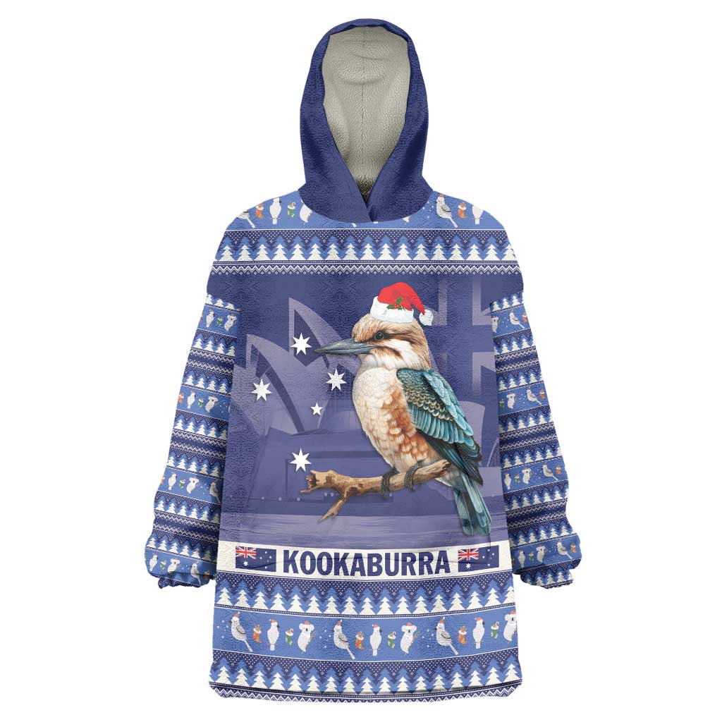 Aussie Kookaburra Wearable Blanket Hoodie Merry Christmas Blue Style - Vibe Hoodie Shop