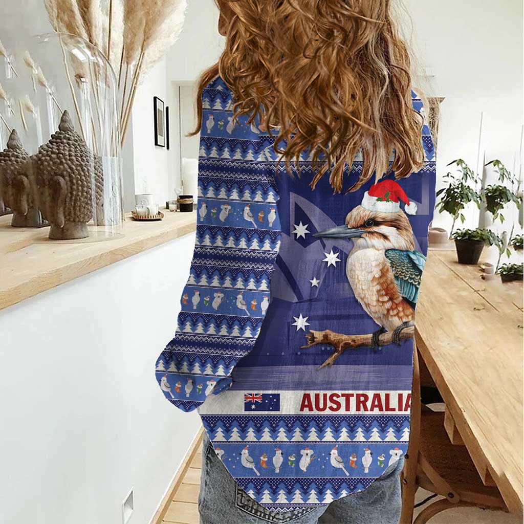 Aussie Kookaburra Women Casual Shirt Merry Christmas Blue Style - Vibe Hoodie Shop
