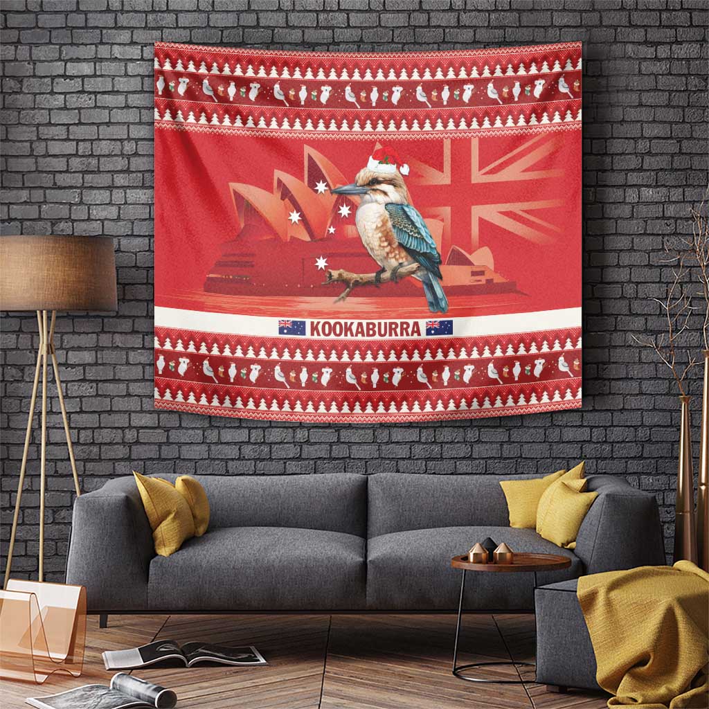 Aussie Kookaburra Tapestry Merry Christmas Red Style - Vibe Hoodie Shop