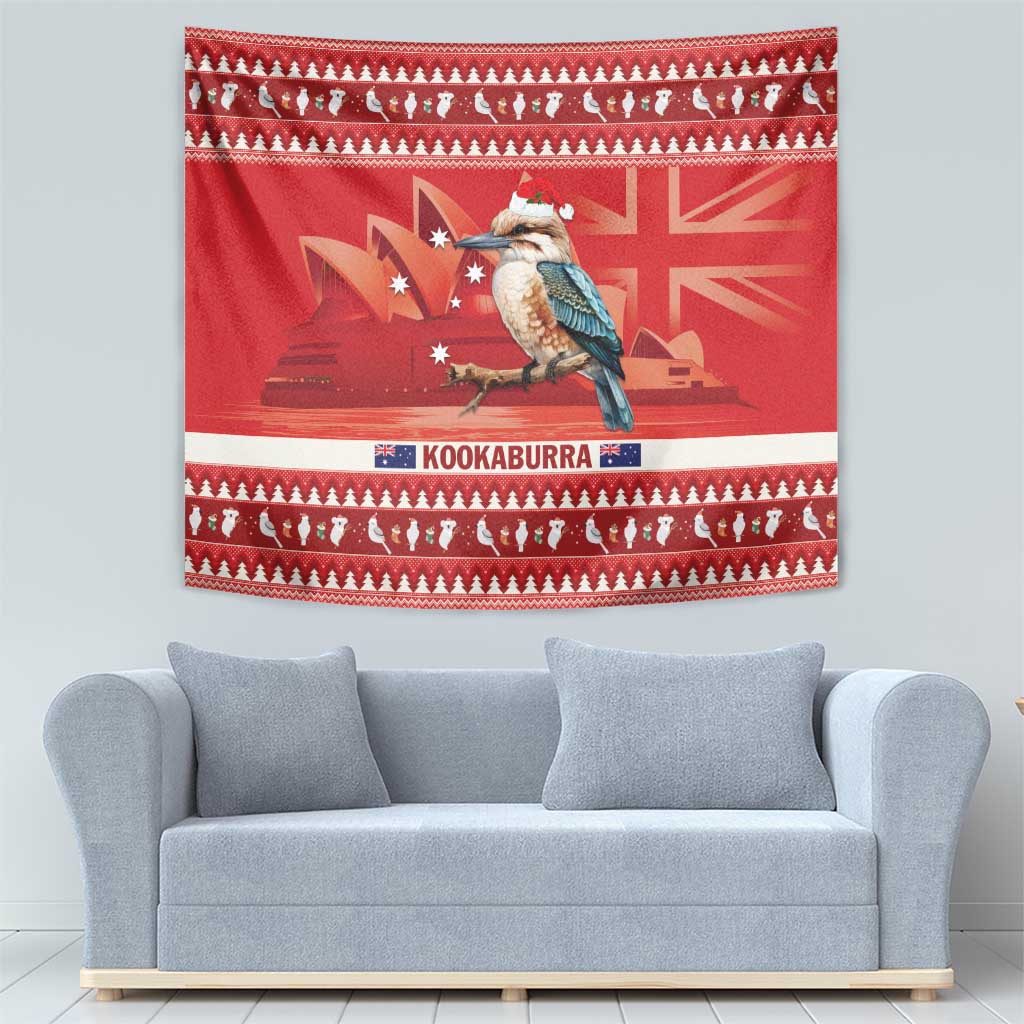 Aussie Kookaburra Tapestry Merry Christmas Red Style - Vibe Hoodie Shop