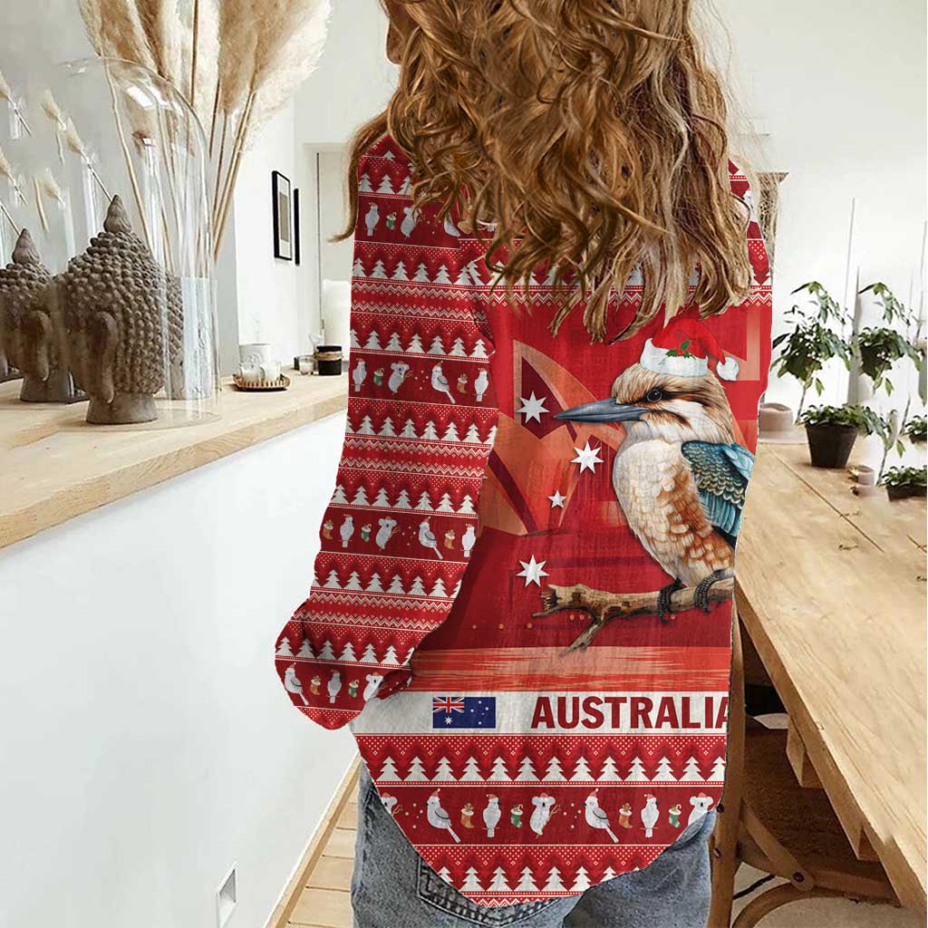 Aussie Kookaburra Women Casual Shirt Merry Christmas Red Style - Vibe Hoodie Shop
