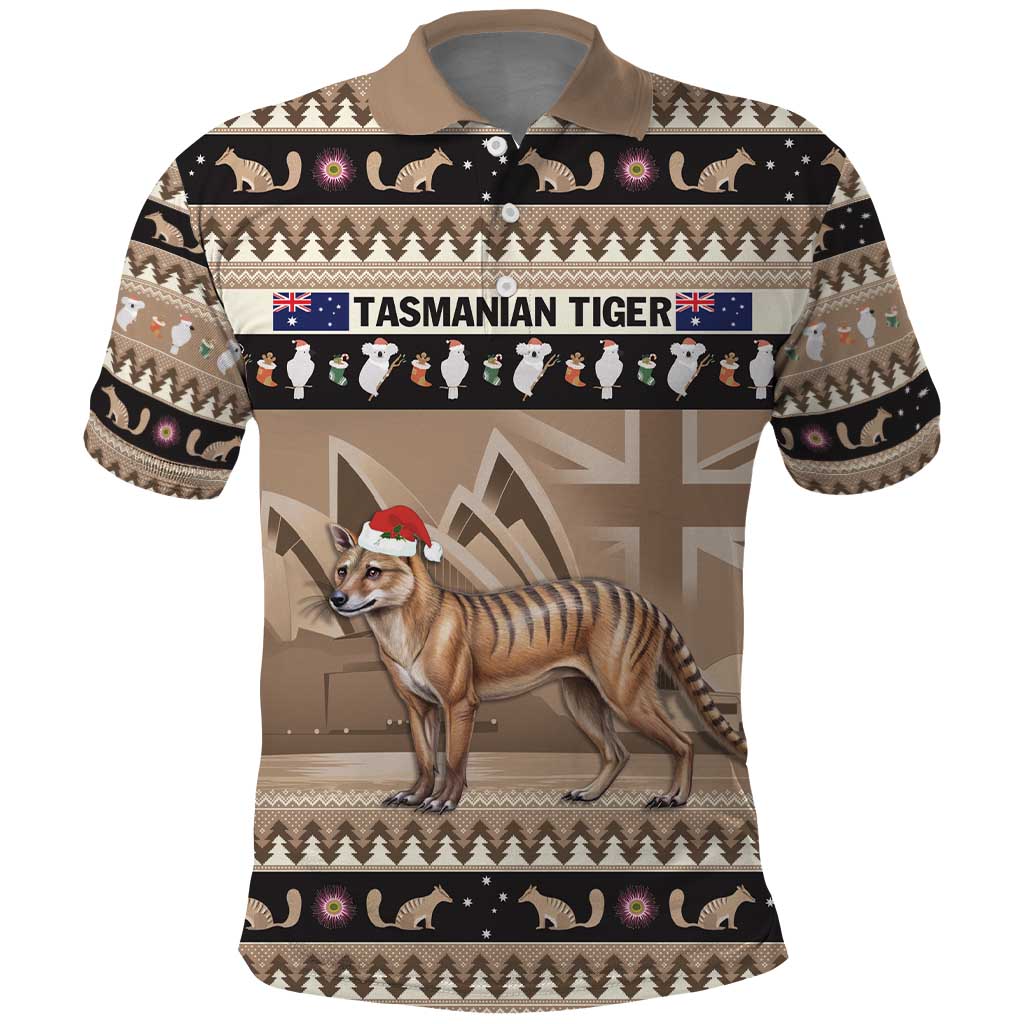 Aussie Tasmanian Tiger Polo Shirt Merry Christmas LT9 - Vibe Hoodie Shop
