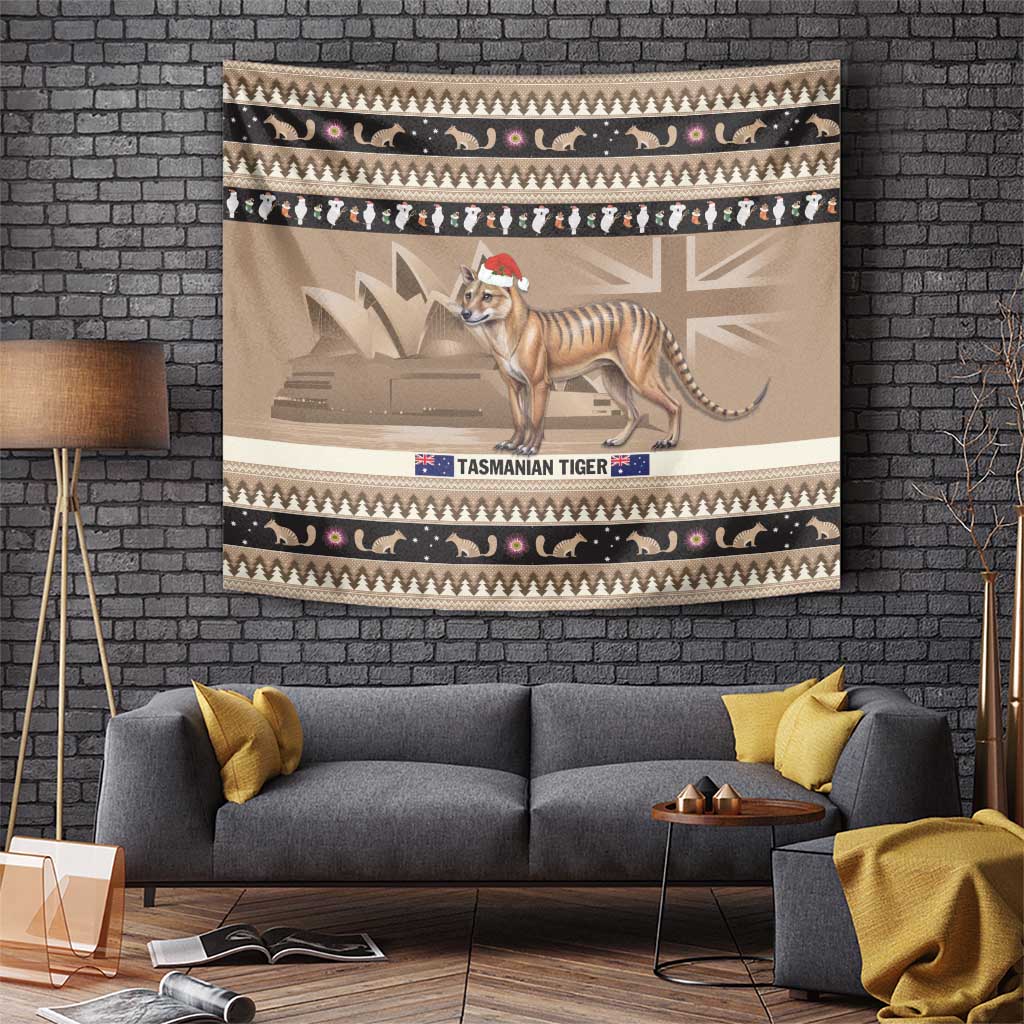 Aussie Tasmanian Tiger Tapestry Merry Christmas - Vibe Hoodie Shop