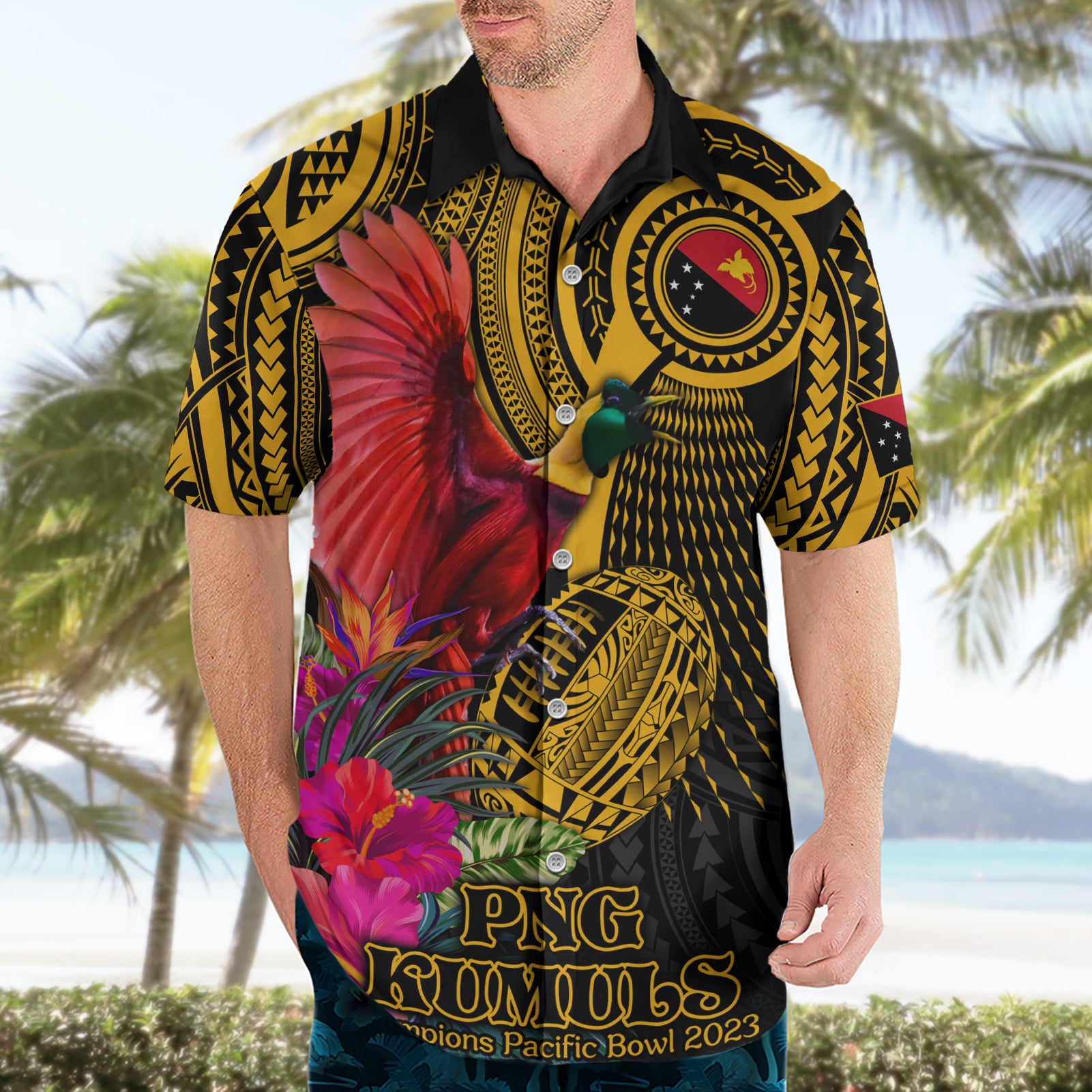 Personalised Papua New Guinea Rugby Hawaiian Shirt PNG Kumuls Champions Pacific Bowl - Vibe Hoodie Shop
