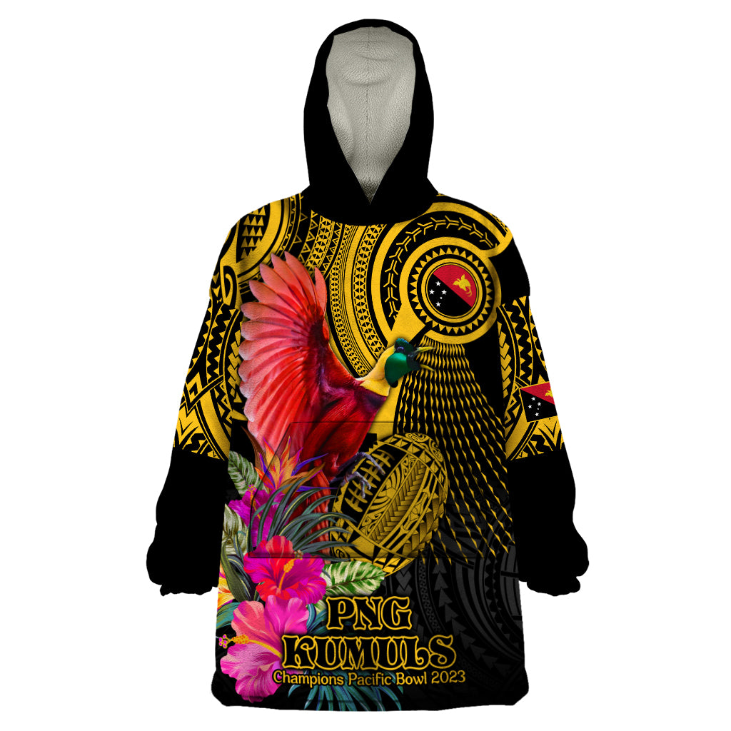 Personalised Papua New Guinea Rugby Wearable Blanket Hoodie PNG Kumuls Champions Pacific Bowl - Vibe Hoodie Shop