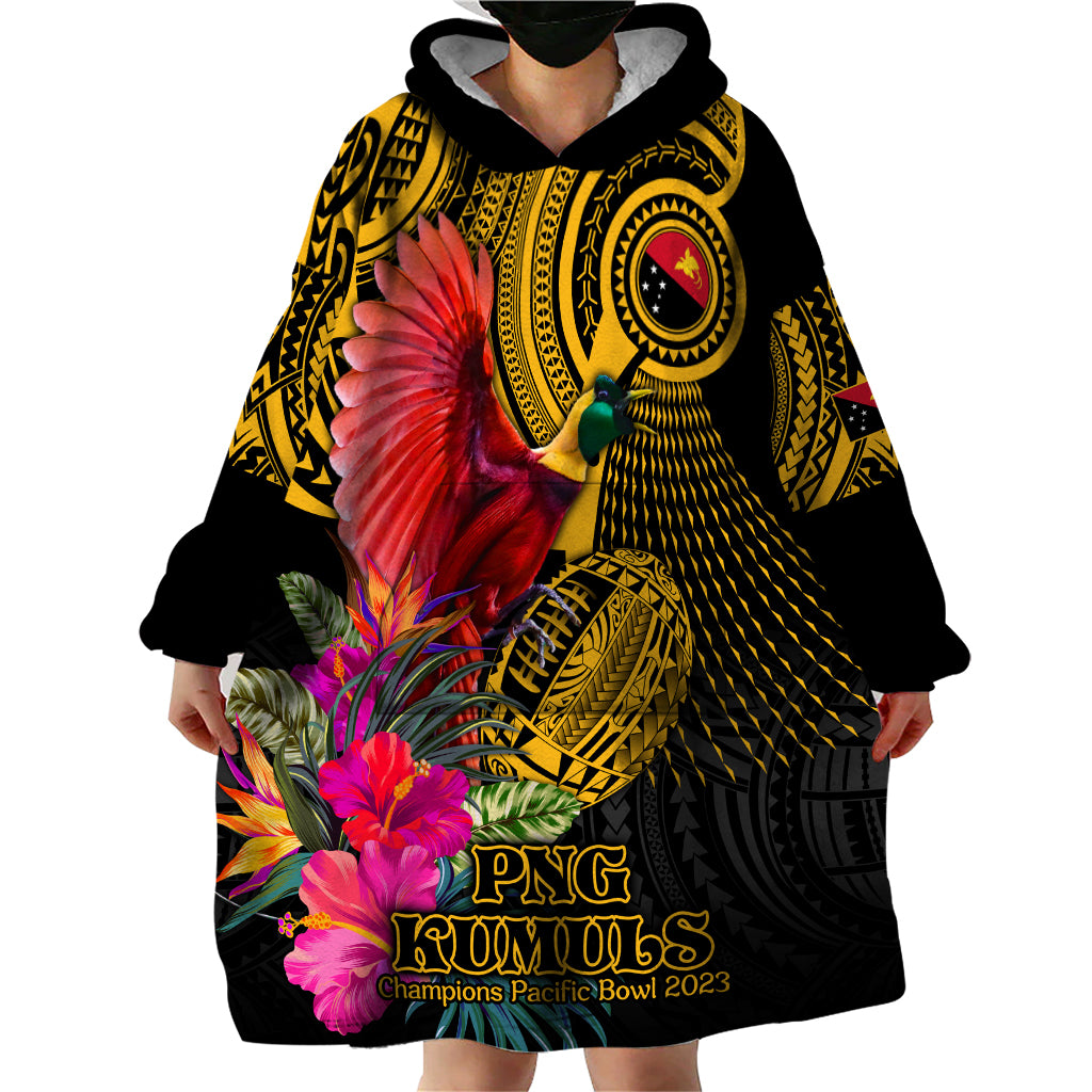 Personalised Papua New Guinea Rugby Wearable Blanket Hoodie PNG Kumuls Champions Pacific Bowl - Vibe Hoodie Shop