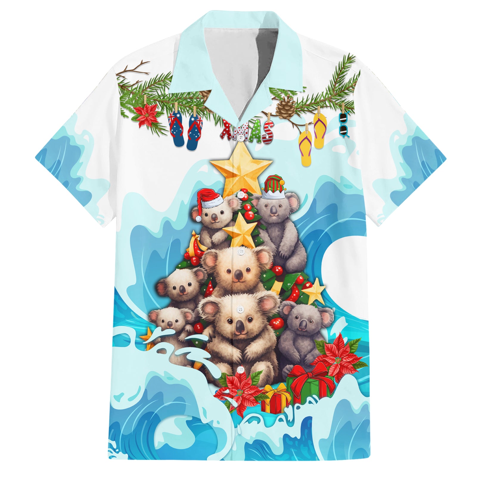 Personalised Australia Koala Christmas Hawaiian Shirt Merry and Bright Breaking Wave - Vibe Hoodie Shop