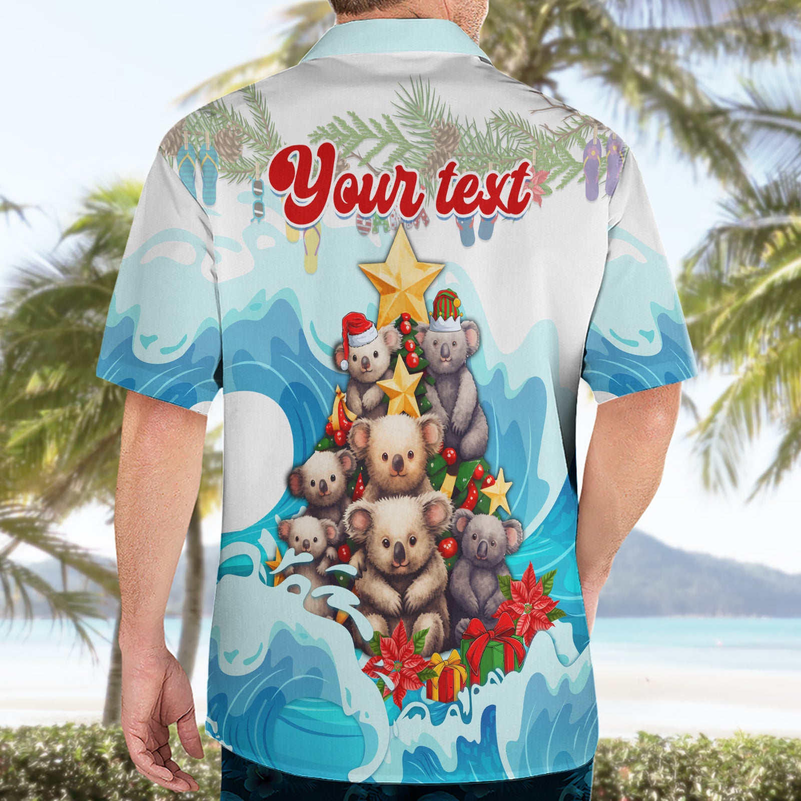 Personalised Australia Koala Christmas Hawaiian Shirt Merry and Bright Breaking Wave - Vibe Hoodie Shop