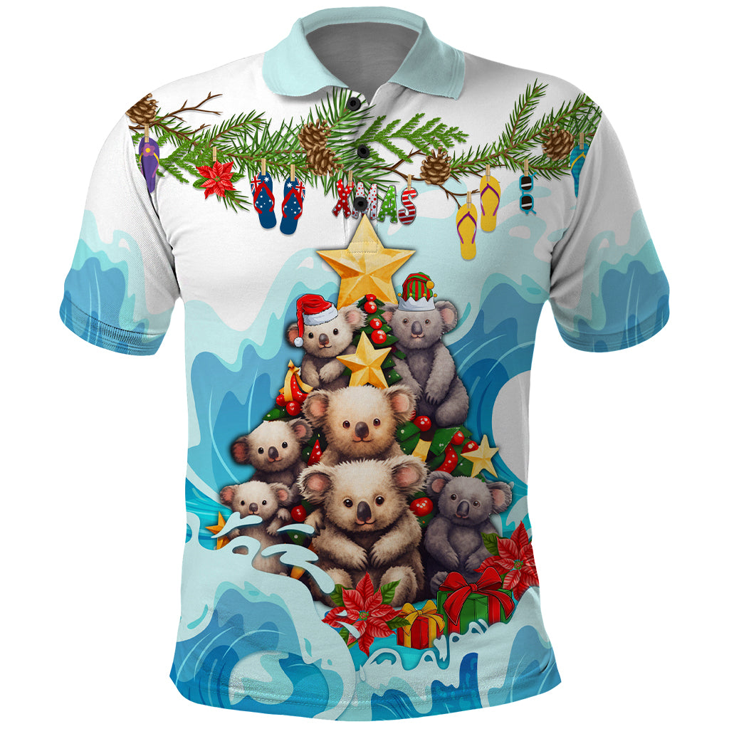 Personalised Australia Koala Christmas Polo Shirt Merry and Bright Breaking Wave LT9 - Vibe Hoodie Shop