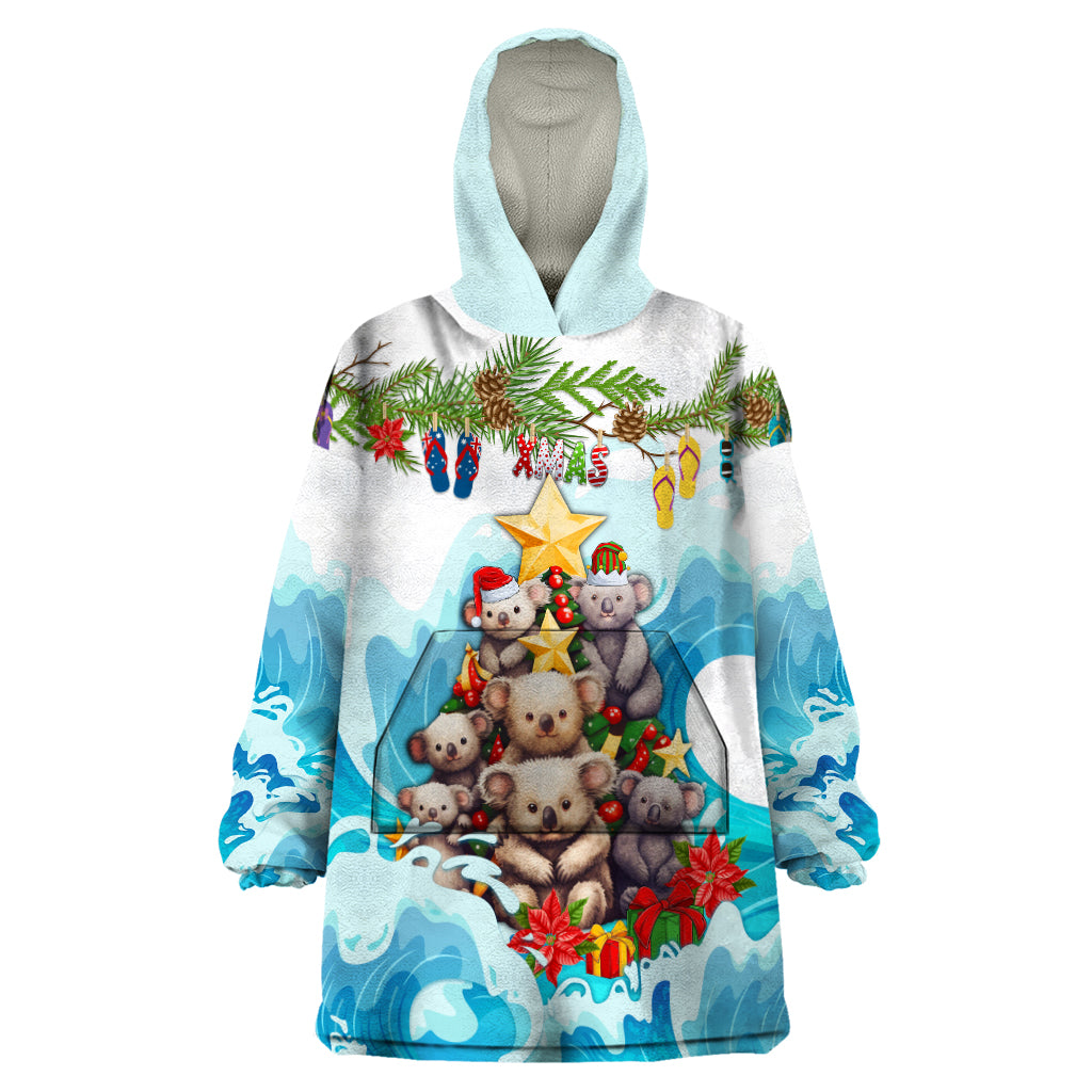 Personalised Australia Koala Christmas Wearable Blanket Hoodie Merry and Bright Breaking Wave - Vibe Hoodie Shop