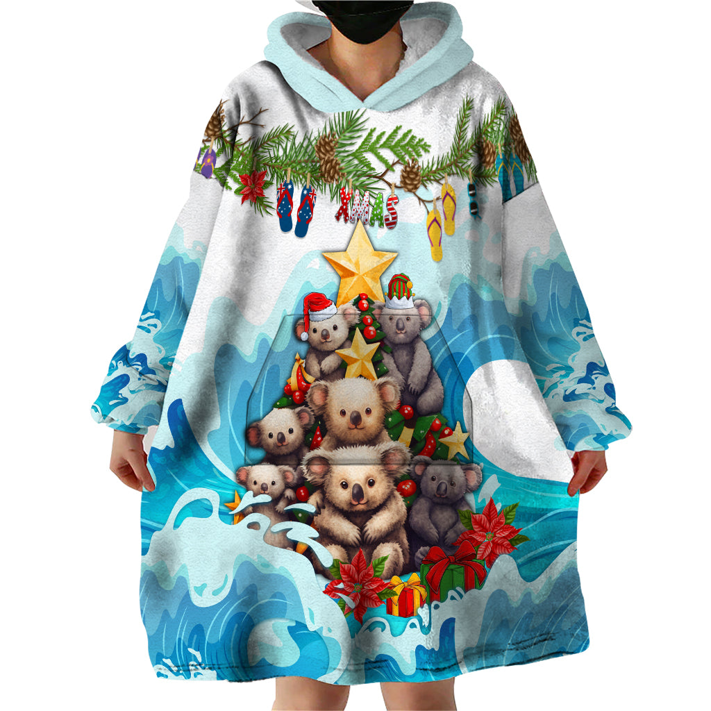 Personalised Australia Koala Christmas Wearable Blanket Hoodie Merry and Bright Breaking Wave - Vibe Hoodie Shop