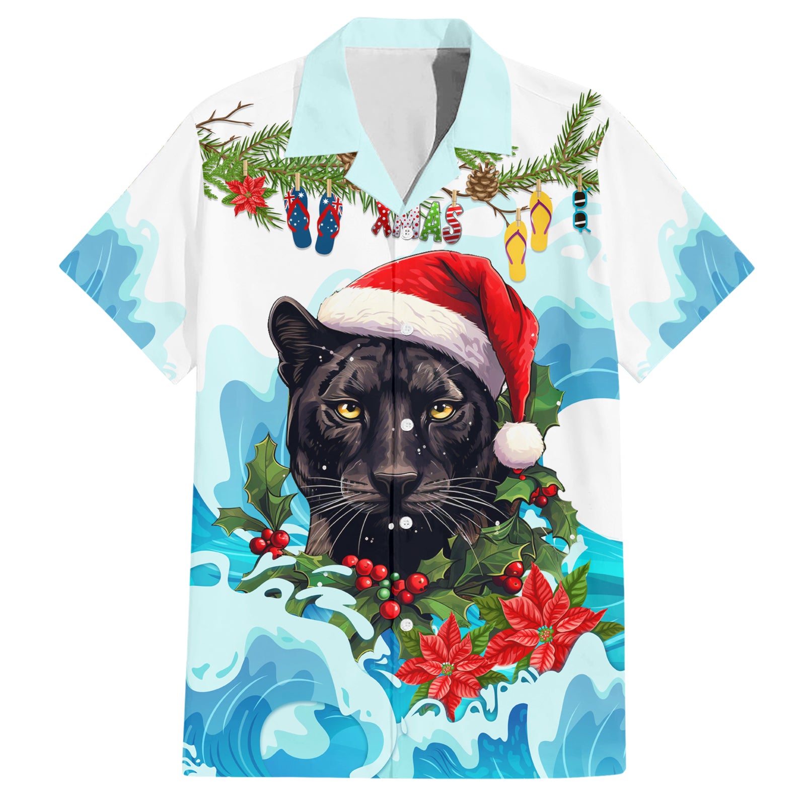 Personalised Australia Panthers Christmas Hawaiian Shirt Merry and Bright Breaking Wave - Vibe Hoodie Shop