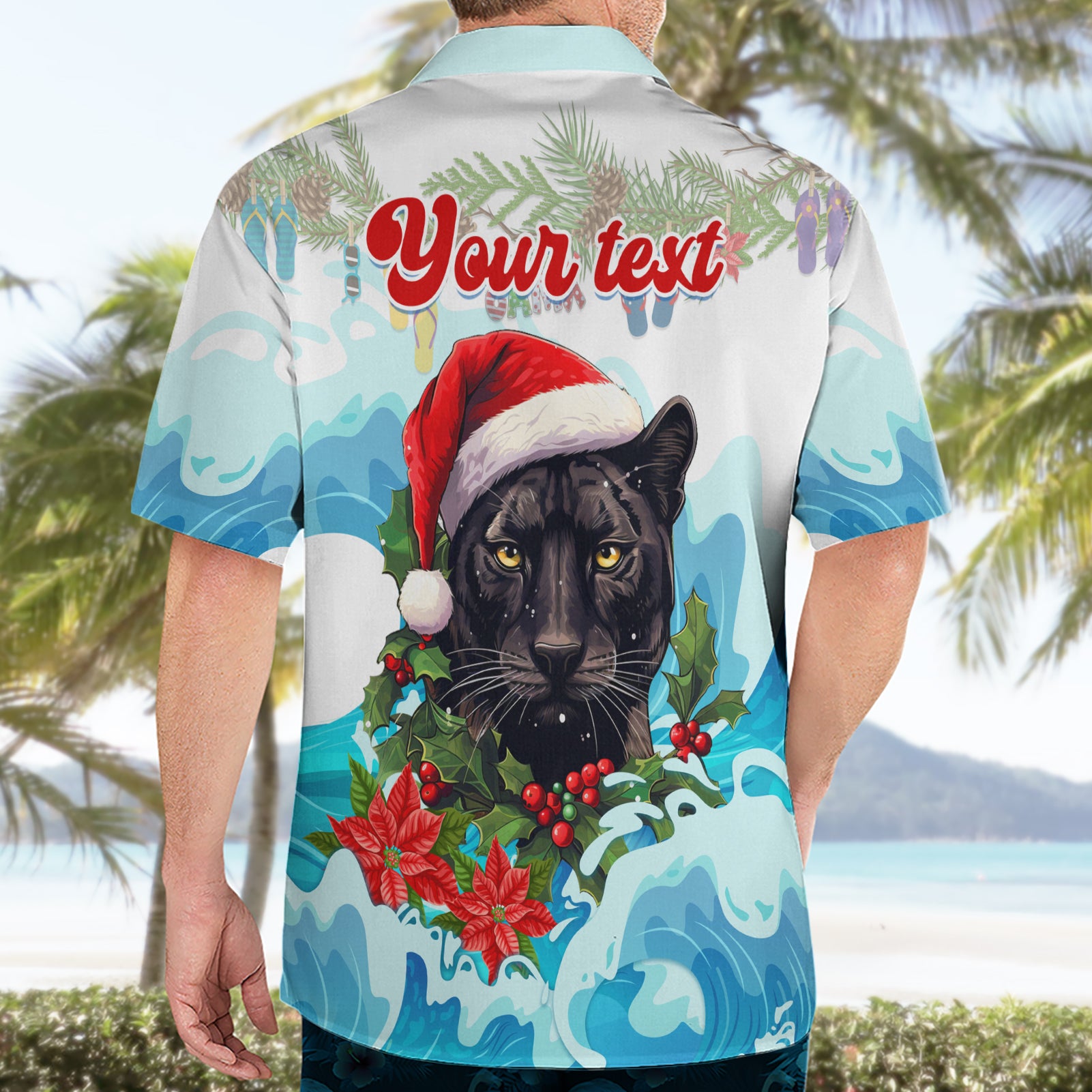Personalised Australia Panthers Christmas Hawaiian Shirt Merry and Bright Breaking Wave - Vibe Hoodie Shop
