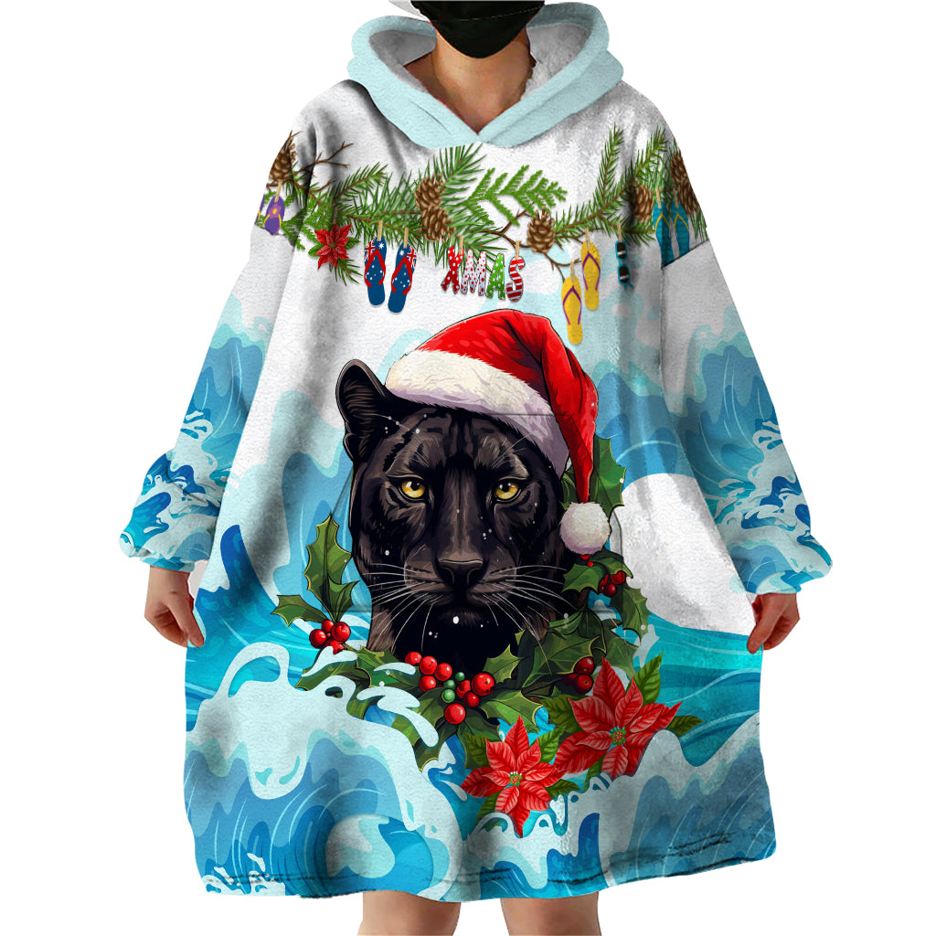 Personalised Australia Panthers Christmas Wearable Blanket Hoodie Merry and Bright Breaking Wave - Vibe Hoodie Shop