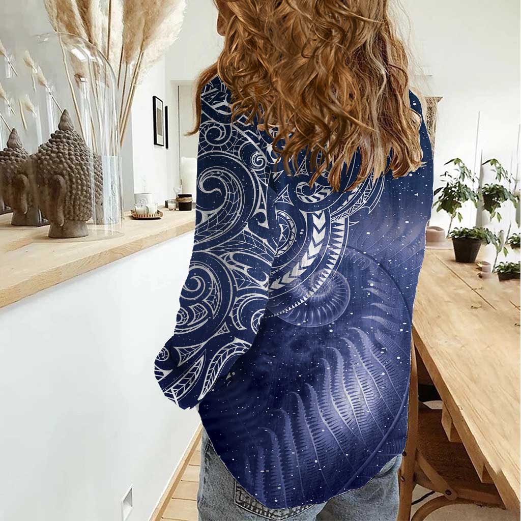 New Zealand Galaxy Fern Women Casual Shirt - Vibe Hoodie Shop