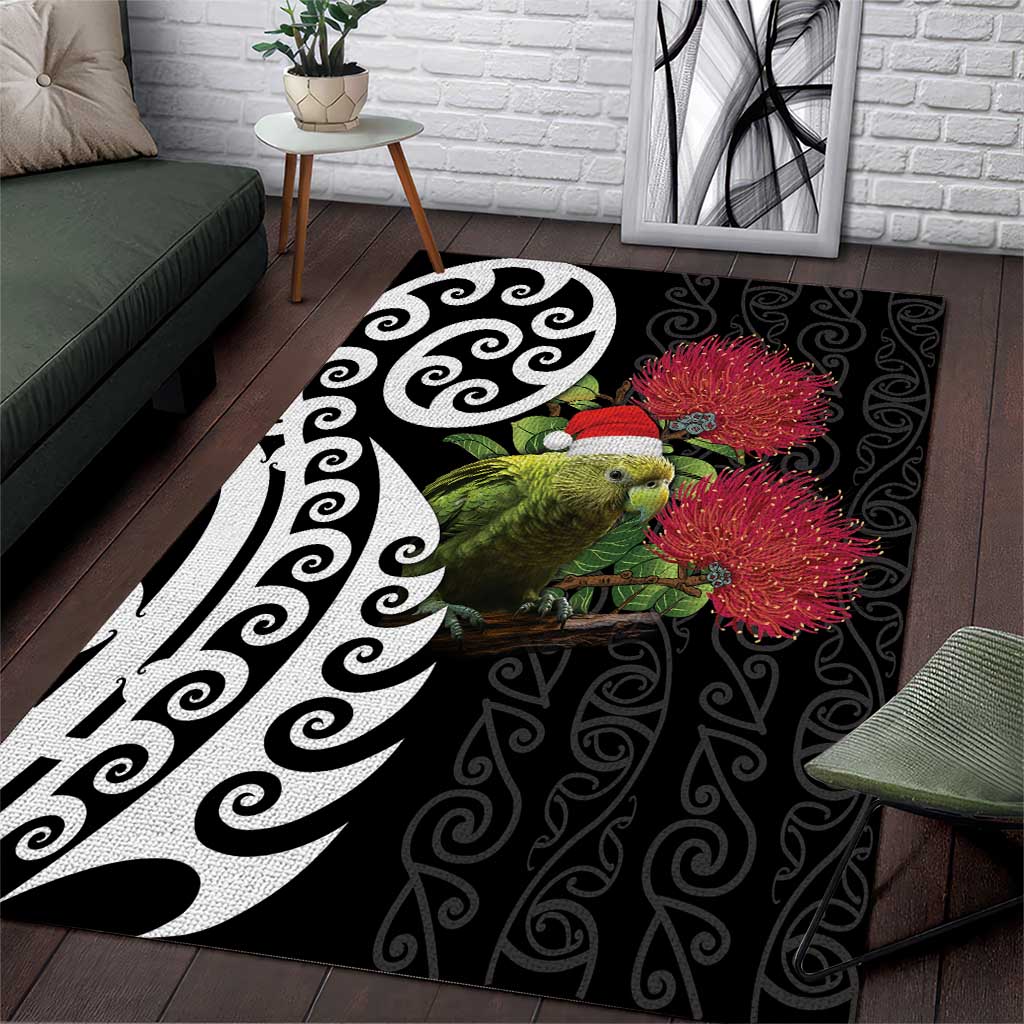 New Zealand Kakapo Christmas Area Rug Meri Kirihimete Pohutukawa Flowers - Vibe Hoodie Shop