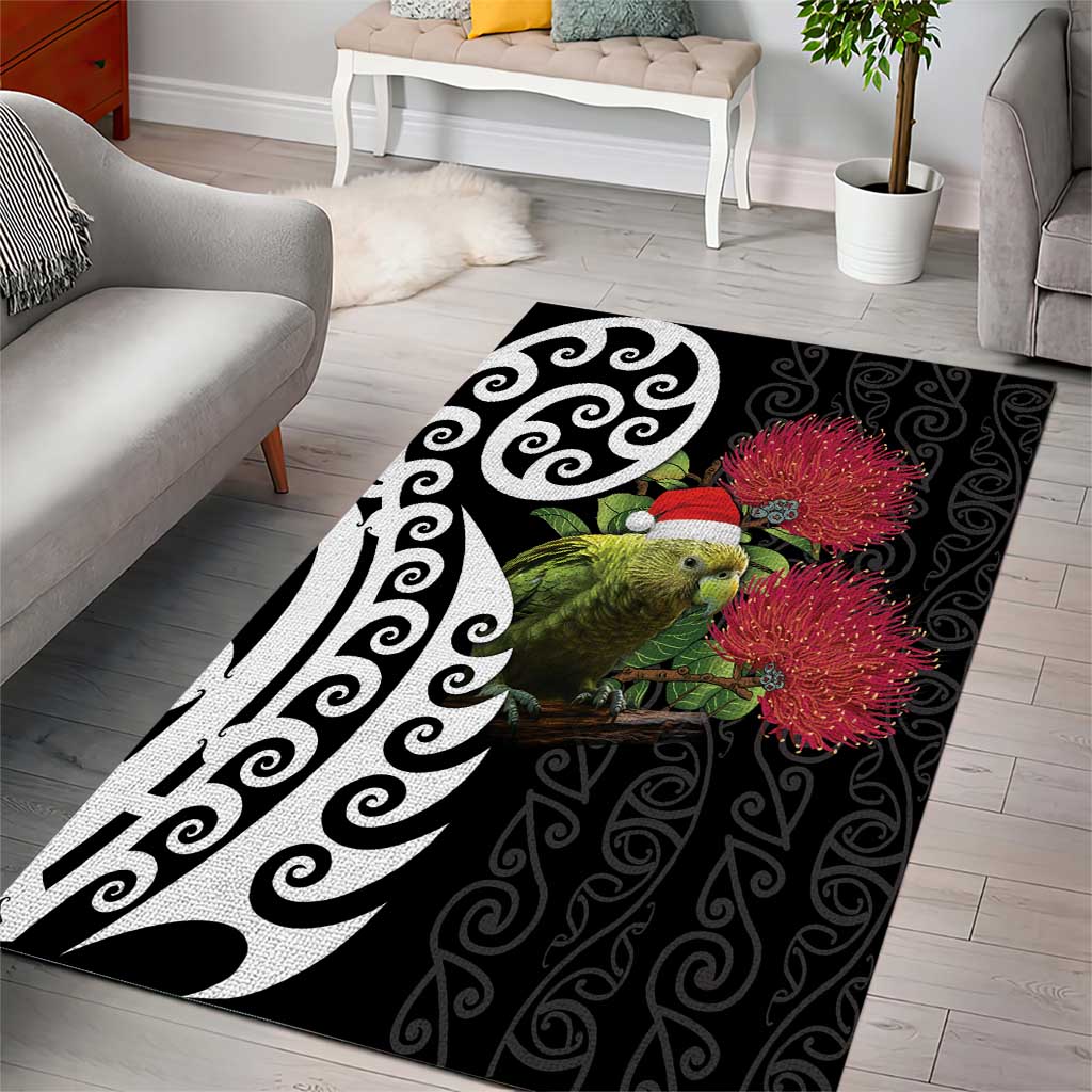 New Zealand Kakapo Christmas Area Rug Meri Kirihimete Pohutukawa Flowers - Vibe Hoodie Shop