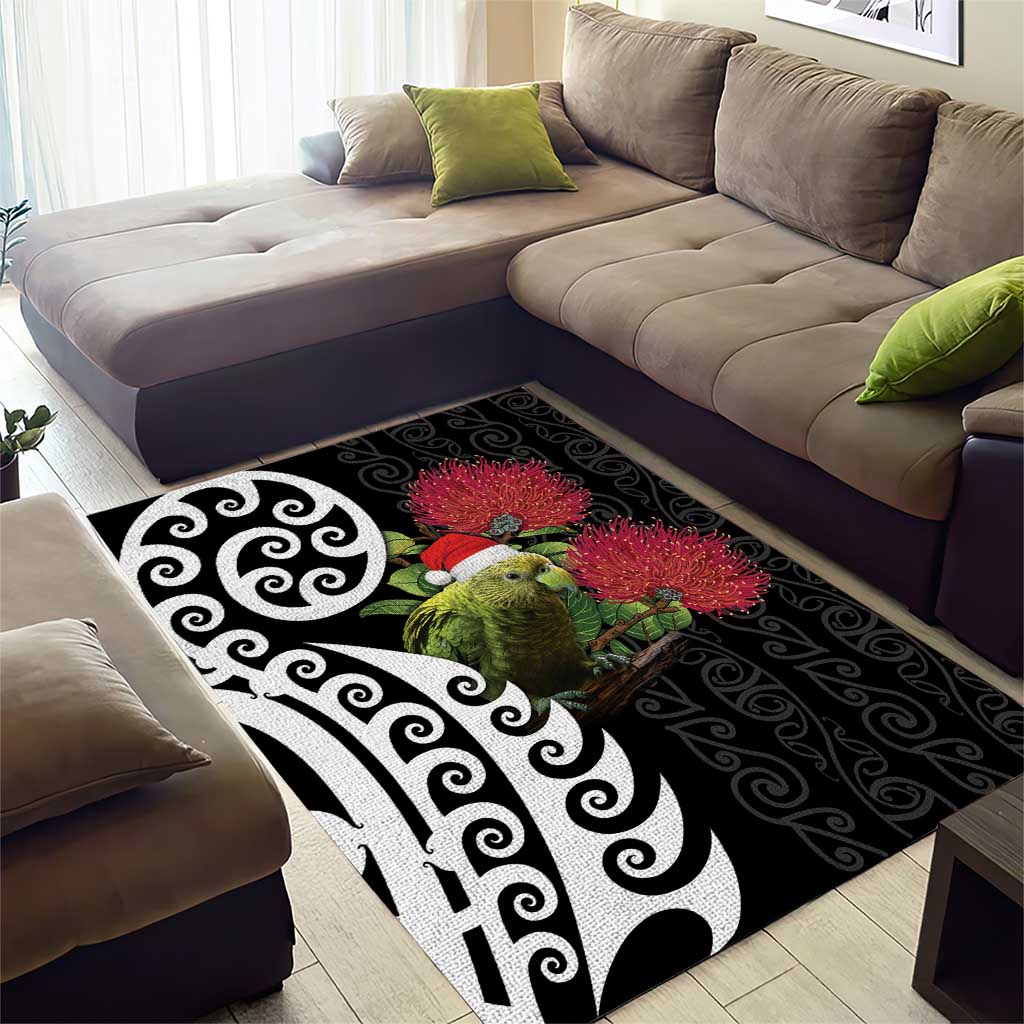 New Zealand Kakapo Christmas Area Rug Meri Kirihimete Pohutukawa Flowers - Vibe Hoodie Shop