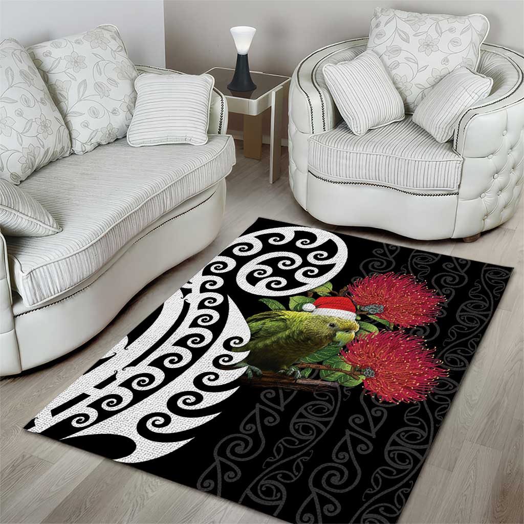 New Zealand Kakapo Christmas Area Rug Meri Kirihimete Pohutukawa Flowers - Vibe Hoodie Shop