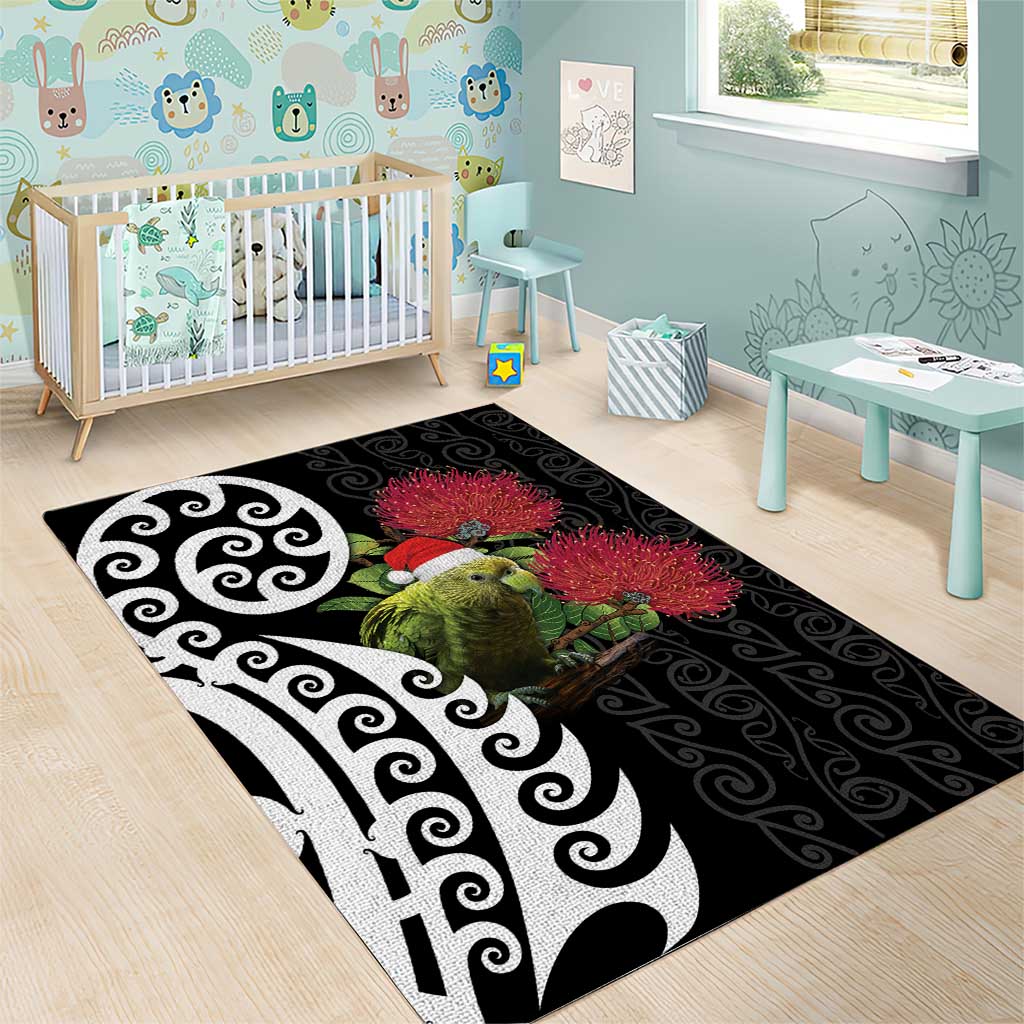 New Zealand Kakapo Christmas Area Rug Meri Kirihimete Pohutukawa Flowers - Vibe Hoodie Shop